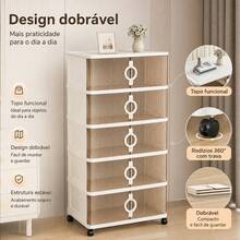 Armário Organizador de Roupas 5 Níveis com Portas Transparentes e Rodízios para Quarto, Extensão para Guarda-Roupa, 50x29x120cm, Bege - Visão 7