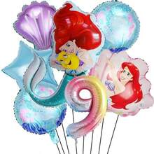 Disney Mermaid Theme Foil Balloon Set, Pink Number Decorative Foil Balloon Set, 1st Birthday Party Tabletop Balloon Decoration Accessories - View 12