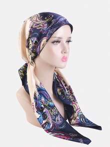1 pieza Pañuelo para la cabeza con estampado floral de cachemira para mujer, sombrero envolvente, adecuado para uso diario - multicolor - Ver 5