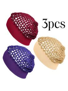 3Pcs Mesh Hair Net With Soft Wide Headband For Women, Stretch Crochet Snood Hair Cover, Reusable Hair Wrap For Braids & Natural Hair - 3-pack Screw-on Mesh Caps - View 5