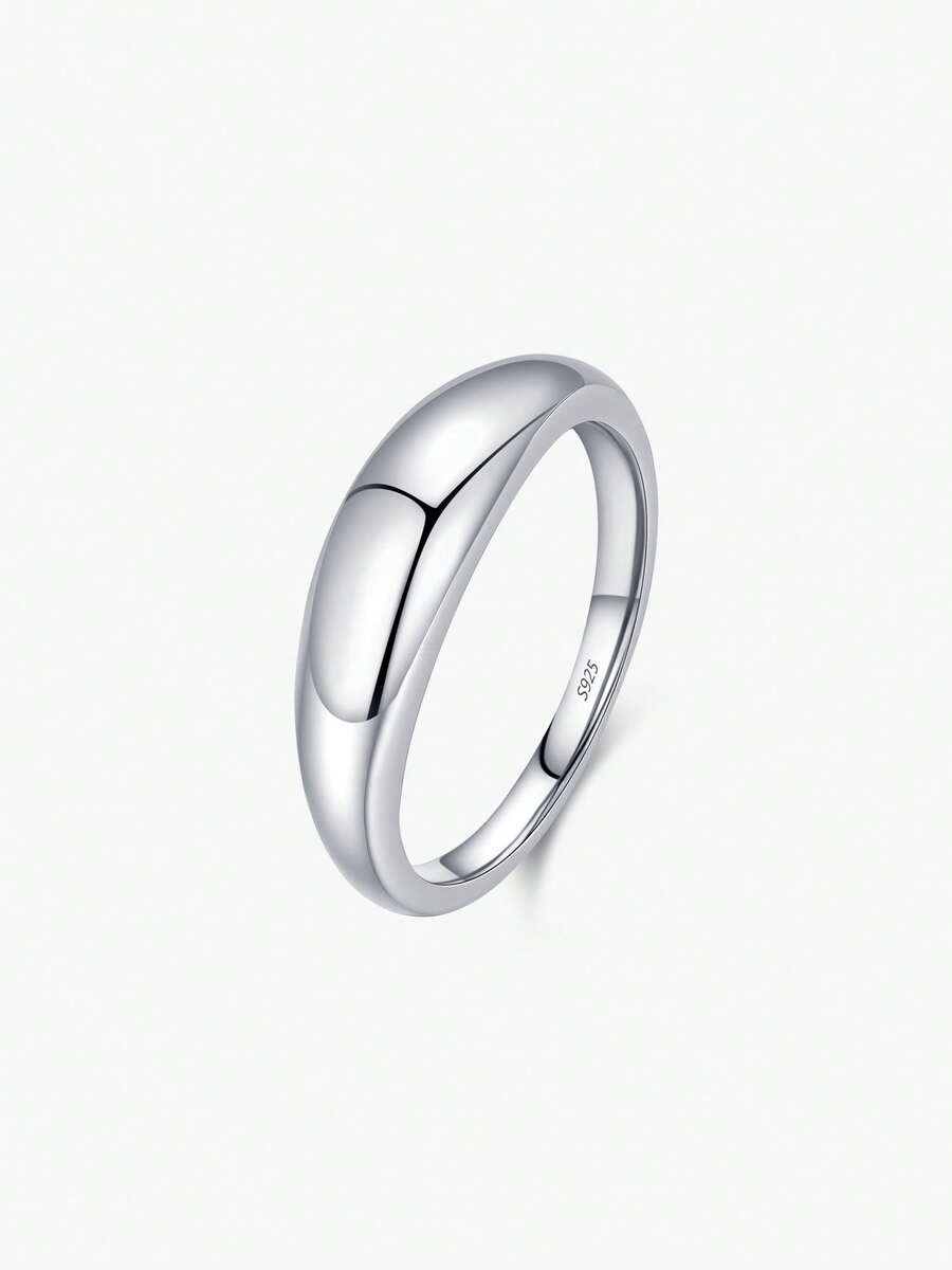 MODIAN Real 925 Sterling Silver Smooth Dome Plain Band Ring Minimalist Stackable Finger Rings For Women Classic Daily Jewelry - Silver - View 1