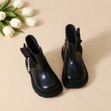 Girls' Sweet Bow & Pearl Ankle Boots, Black Round Toe Side Zipper Ankle Boots, Suitable For Birthday Party, Holiday Dress Matching - Black - View 3