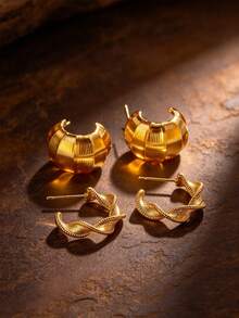 1 Pair Fashion Irregular C Shaped Earrings For Women Gold Color Stainless Steel Geometry Wave Earring Wedding Party Jewelry Gifts - Multicolor - View 9