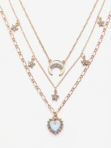 Sorayune Rhinestone Star & Moon Charm Layered Necklace - Gold - View 4