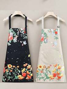 1pc Floral Pattern Waterproof And Oil-Resistant Apron, Durable Polyester Fabric, Fashionable Minimalist Design, Suitable For Cooking, Barbecue, Gardening, Painting, Manicure, Unisex Adult Indoor/Outdoor Kitchen Craft Apron, Home Gift - Multiple Styles - View 18