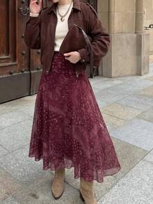 Women's Fashion Holiday Cashew Pattern Printed Pleated Maxi Skirt - Red - View 2