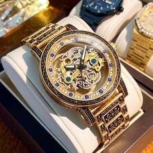 1pc Hollow Mechanical Watch With Exquisite Strap, Floral Engraving And Colorful Stone Inlaid Bezel, Fashionable And Versatile, Perfect Gift - Mouldless - View 11