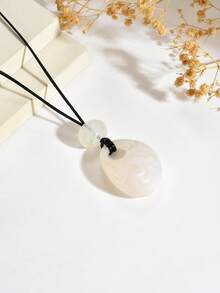 1pc Vintage Creative Fashion Hollow Resin Tie-Dye Water Drop Pendant Adjustable Drawstring Sweater Chain Suitable For Women Daily Wear Wedding Vacation Party - White - View 3