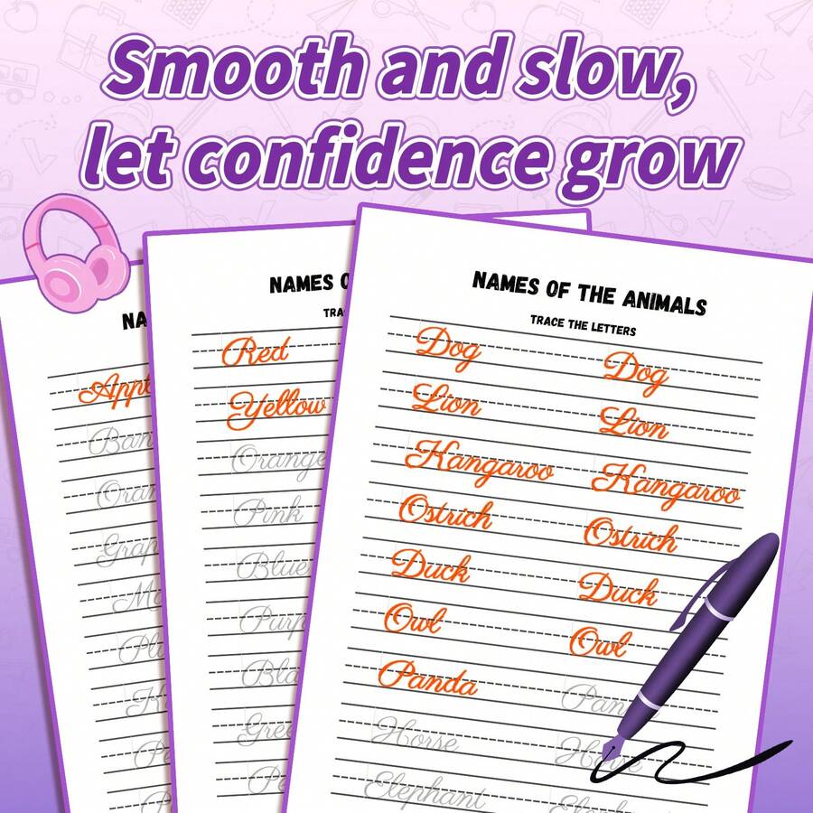 Elegant Lettering Handwriting Practice Notebook, Cursive Word & Sentence Tracing, Penmanship Writing Exercises, Vocabulary Copy Practice, Letter Formation, Writing Control & Handwriting Skill Training For Home Classroom Practice - Handwriting Practice - View 1