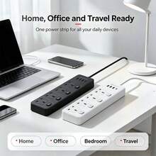 UK Standard 8-In-1 Power Strip Extension Cord, 4-Way UK 3-Pin Outlets With Independent Switches, USB Charging Ports, Multi-Outlet Power Strip, Suitable For Home, Office, Bedroom And Travel Use - UK Plug(220-240V) - View 3