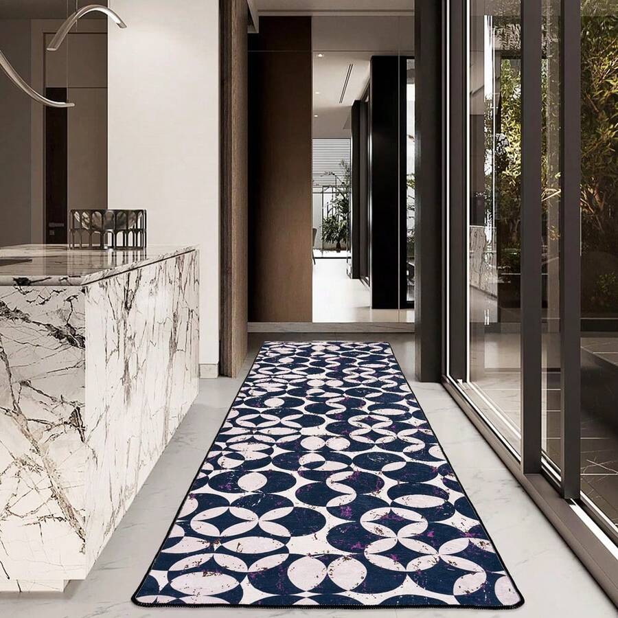 Chilai Home Minimalist Geometric Dijital Print Area Rug, Modern Runner Rug , Non Slip Rug, Machine Washable Floor Mat For Living Room, Bedroom & Home Decor, Made In Turkey - Black - View 1