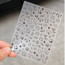 1pc/Cute Doodle Pet Nail Stickers Flat Cat Puppy Samoyed Nail Decals Minimalist Style Decoration - Multicolor - View 10