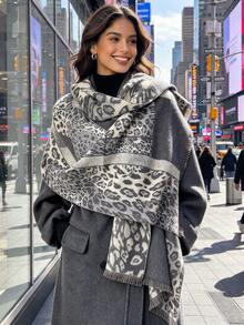 1PC Faux Cashmere Leopard Print Patchwork Jacquard Warm Scarf For Women, New Autumn/Winter Fashion Versatile Air Conditioning Shawl, Suitable For Matching And Decoration - Multicolor - View 5