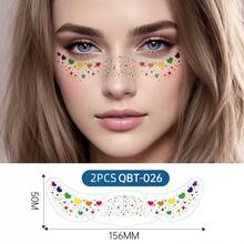 2pcs Colorful Glitter Freckle Face Tattoo Stickers, Star, Heart And Rainbow Patterns, Suitable For Holiday Makeup, Christmas Decoration, Halloween Decoration - Multicolor - View 10