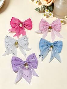 8pcs Kids Rhinestone Bow Hair Clips, Super Fairy Cute Hair Accessories, Perfect Gift For Little Girls, Suitable For Daily Wear, School And Commuting - Pink - View 10