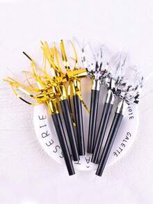 1/5/10/20pcs - Gold - Silver Tassel Curls Black Blowout,Christmas And Party Noise-Making Whistle Toy - Multicolor - View 7