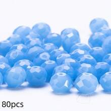 手工珠飾用扁圓玻璃珠 8mm/6mm/4mm (60/80/115顆) 可重複使用散珠 DIY 手作配件，亮藍綠色 - 淺藍玉 - 查看 8