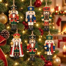 6 Pack Wooden Nutcracker Christmas Ornaments, Assorted Soldier King Drummer Xmas Tree Hanging Pendants With Hemp Rope, Classic Festive Decorations For Christmas Tree Mantel Home Holiday Decor - Multicolor - View 3