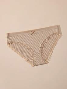 4pcs Solid Color Cute Bow Lace Patchwork Ribbed Cotton Women's Triangle Panties - Multicolor - View 6