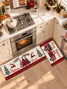 1/2pcs Christmas Kitchen Decor Rug, Winter Kitchen Mat And Pad, Non-Slip Washable Absorbent Kitchen Accessories Decorative Mat, Christmas Holiday Gift! - Multicolor - View 3