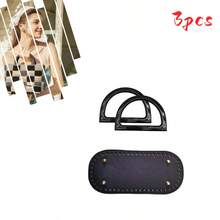 3pcs Handbag Making Materials, Including 2 Pre-Punched Faux Leather Bag Bottoms And 4 D-Shaped Bag Handles, Suitable For Crochet Bags, Wallet Making, DIY Wallet Making - Multicolor - View 10