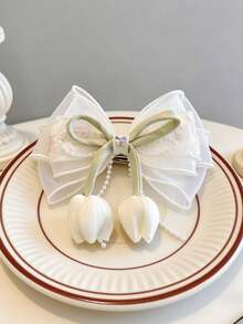 1pc Gentle Tulip Tulle Bow Hair Clip,Rhinestone Decor Side Clip,Sturdy Alligator Clip Design,Not Easy To Slip,Great For Side Hair & Half-Up Hairstyles - Multicolor - View 2