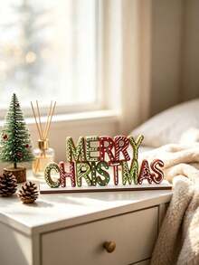 "Merry Christmas" Gingerbread Texture Decorative Sign, Classic Red & Green Christmas Color Scheme With Sweet White Frosting, Suitable For Christmas Home Decor, Tabletop Display Or Scene Arrangement, Conveying Holiday Joy And Blessings - one-size - View 4