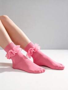 Slumbrini 1/3 Pairs Women's Socks With Pleated Cuffs And Double Lace - Multicolor - View 3