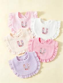 5pcs Floral Pattern 26 Alphabet Baby Ruffle Bibs, Drool Bibs, Princess Pastoral Floral Bibs, Girls Gift - Multicolor - View 16