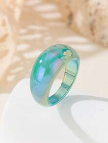 Y2K Iridescent Glossy Resin Ring Set, Colorful Aurora Wide Band Rings For Layering, Party Accessories - Multicolor - View 7