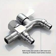 1pc 304 Stainless Steel Dual Outlet Faucet, Multi-Function Washing Machine Tap, Suitable For Connecting Washing Machine, Bathroom Addition, Bathroom Hardware - Silver - View 10