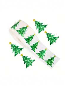 500pcs/Roll Glitter Christmas Tree Stickers Roll, Self-Adhesive Reward Stickers For Kids Classroom, School DIY Crafts & Holiday Cards, Baby Shower - Multicolor - View 2