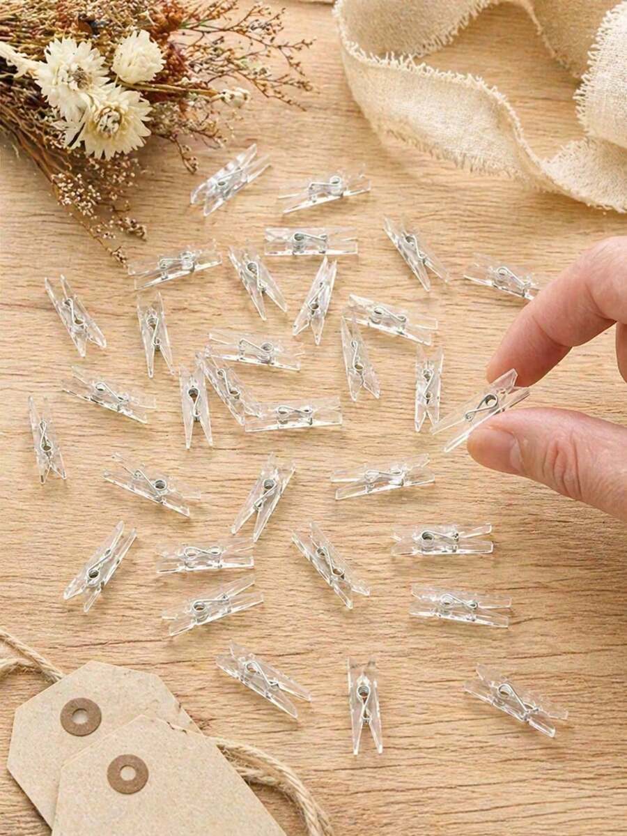 50/100pcs Mini Transparent Photo Clips, Colorful Mini Photo Clips, Clothes Clips, Binder Clips, Clothesline Clips, Transparent Spring Plastic Hanging Clips, Towel Photo Clips, DIY Photo Wall Home Decor, Suitable For Hanging String Lights Photos, Perfect Birthday Gift For Family And Friends - Multicolor - View 1