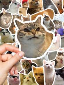 50pcs Funny Cat Stickers, Suitable For Phone Case, Laptop, Water Bottle, Notebook, Waterproof Decorative Stickers - Birthday Gift, Easter Gift, Christmas Gift, Valentine's Day Gift, Perfect Gift, Gift - Multicolor - View 3