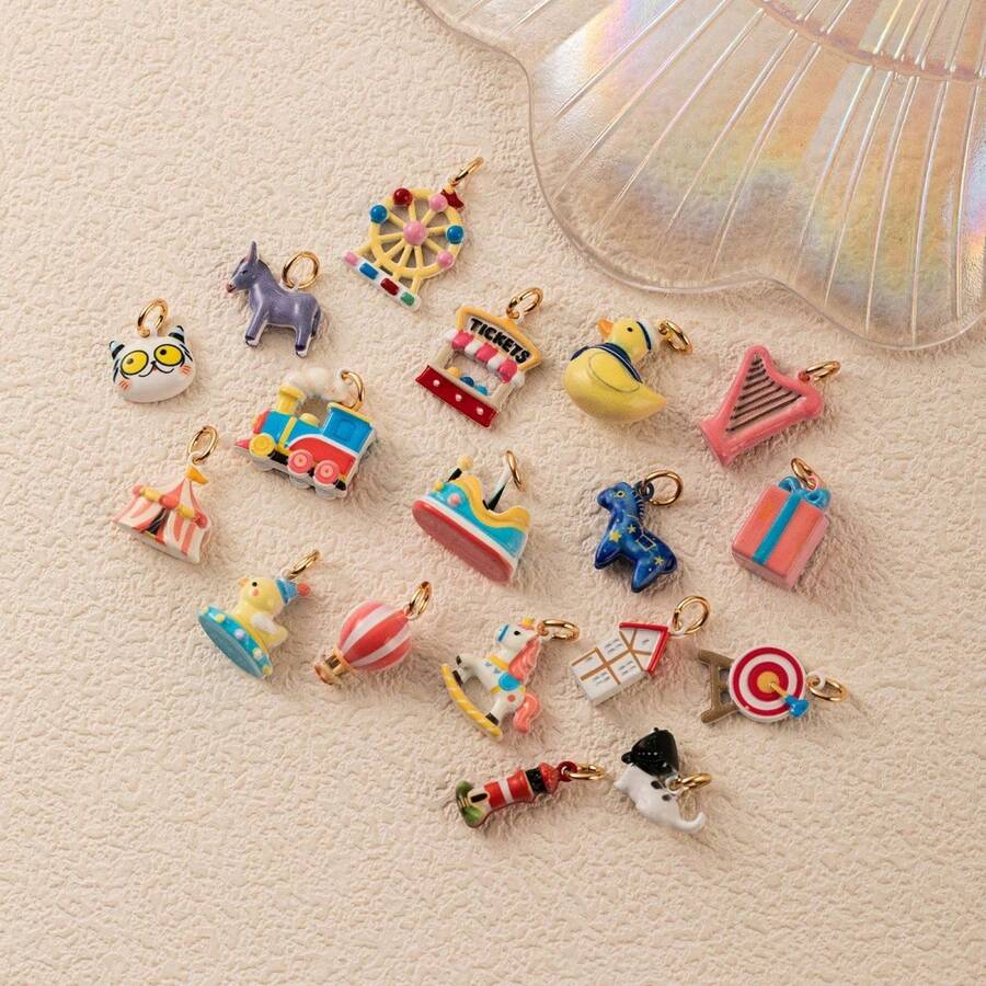 3/5pcs Copper Fairy Tale Amusement Park Style Fashion Heart Flower Charm Pendant, For Handmade DIY Jewelry Making Necklace Bracelet Earrings Bag Chain Keychain Keyring - Multicolor - View 1