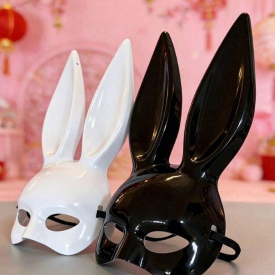 1pc Black And White PC Rabbit Girl Glossy Mask, Suitable For Nightclub Costume Party, Halloween Party And Other Occasions - Multicolor - View 1