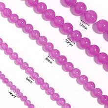 1pc 4/6/8/10/12mm Purple Chalcedony Round Loose Beads, Smooth Material, Suitable For Handmade DIY Bracelet Necklace Earring Making Decoration Materials, Holiday Gifts For Men And Women, Elegant Women Gifts, Handmade Accessories Spacer Beads, Handmade Enthusiasts - Purple - View 6