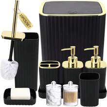 11-Piece Bathroom Accessories Set, Multi-Functional Luxury Vertical Striped Gold-Plated Light Luxury Bathroom Accessory Kit, Suitable For Home And Hotel Use - Multicolor - View 2
