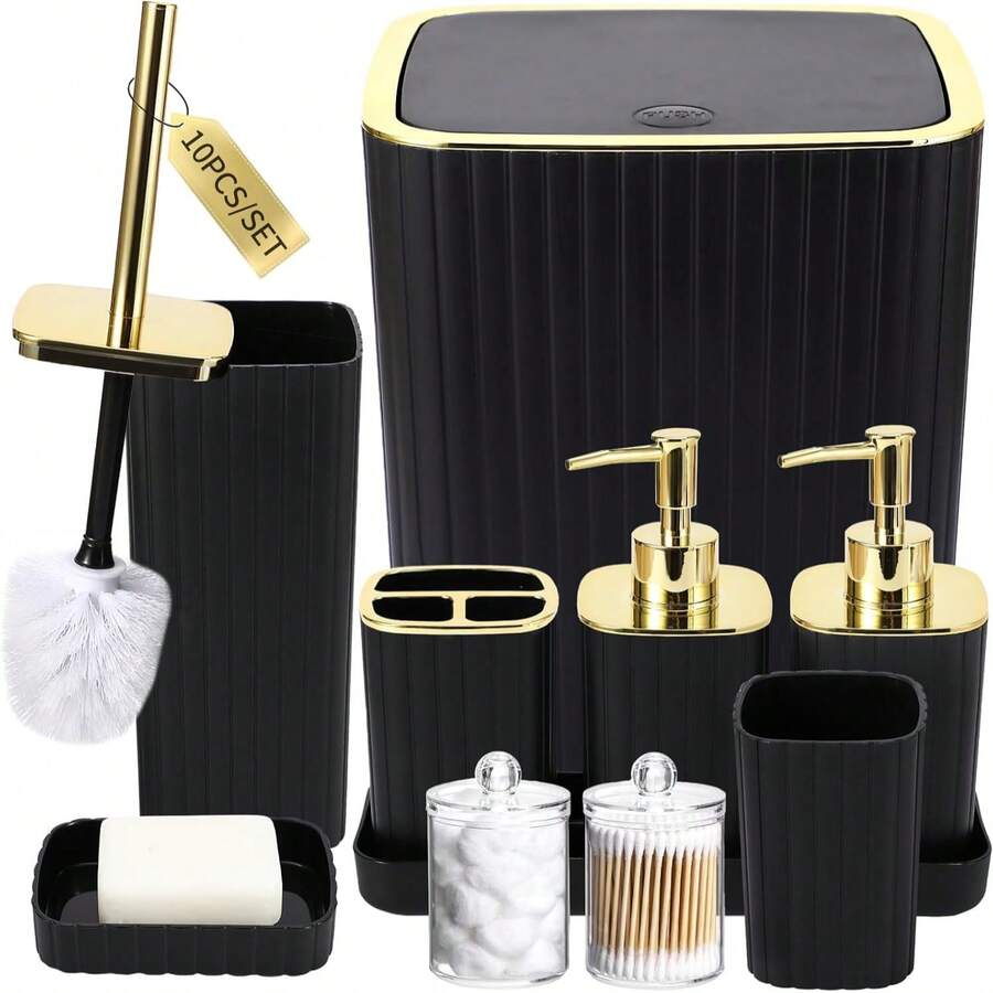 11-Piece Bathroom Accessories Set, Multi-Functional Luxury Vertical Striped Gold-Plated Light Luxury Bathroom Accessory Kit, Suitable For Home And Hotel Use