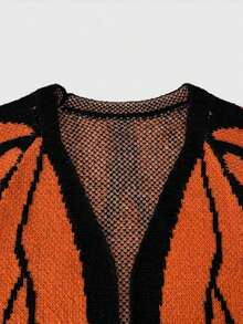 Áo cardigan len dệt kim nữ tay dài, thiết kế cánh bướm phối màu tương phản, vạt mở, thời trang thường ngày, mùa thu/đông - Nhiều màu - Xem 4