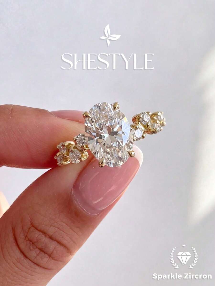 1pc Oval Cut Diamond Ring, Women's Style, Suitable For Parties And Events, Exquisite Jewelry, Girlfriend Anniversary Gift