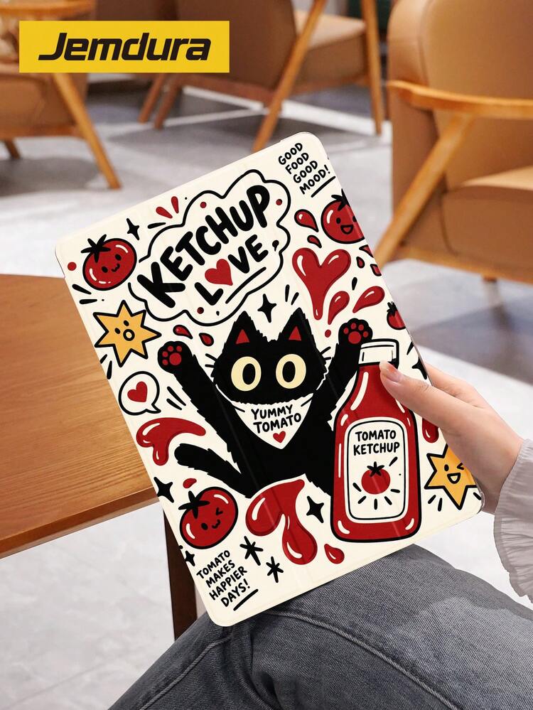 Jemdura, 1pc Exquisite Tablet Protective Case, Cute Black Cat And Tomato Pattern Print, Suitable For Kindle NK 11/Ko-Bo/Kindle Youth Edition/Kindle Paperwhite 5, Kindle 2024 Protective Case/Tablet Tri-Fold Stand Protective Shell, With Auto Wake/Sleep Function, Lightweight And Convenient, Perfect Fit To Protect Your Reading Device, Gift For Kids / Gift For Family - Multicolor - View 22