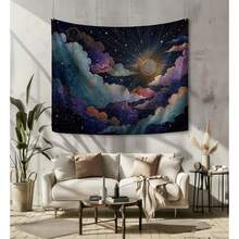 Celestial Moon Cloud Tapestry Mystic Sky Wall Art Cosmic Night Decor Boho Galaxy Wall Hanging Dreamy Celestial Decor - Multicolor - View 5