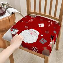 1/2/4/6pcs Christmas Print Small Square Chair Seat Covers, Elastic Removable Washable Chair Covers For Dining Room And Kitchen Chairs - Multicolor - View 10