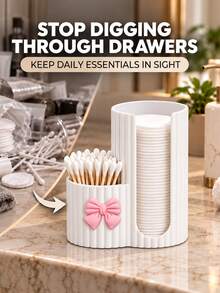 Pink Bow 2-In-1 Plastic Storage Box - Desktop Makeup Organizer With Dual Round Hole Design, Suitable For Storing Makeup Brushes And Beauty Tools, Combines Storage And Organization Functions, Ideal Vanity Accessory And Gift For Women - Multicolor - View 6