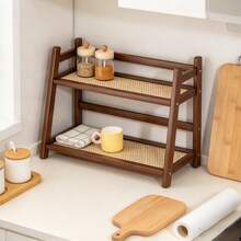 Vintage Wooden Desktop Organizer, Vertical Storage Rack, Painted Material, Retro Texture, Durable Wood, Space-Saving Design, Suitable For Coffee Table To Hold Cups And Coffee Beans - Multicolor - View 3