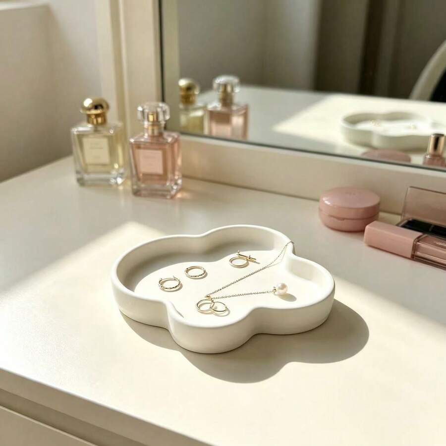 1PC 3D Printed White Lace Jewelry Storage Tray, Can Hold Earrings, Rings, Necklaces, Vanity, Entryway, Desk Decor, Girls' Jewelry Organizer - White - View 1