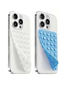 2入矽膠雙面吸盤手機殼支架，強力吸附黏性手機握把，相容 iPhone，免持自拍與錄影手機配件支架 - 2件裝 透明+藍 - 查看 2