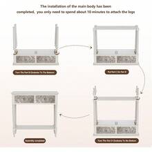 Mesa Consola Estrecha para Recibidor, Mesa de Entrada con 2 Cajones Grabados y Estante Inferior, Mueble Decorativo de MDF Color Blanco Desgastado, Mesa Auxiliar para Pasillo, Sala de Estar y Detrás del Sofá - Beis - Ver 2