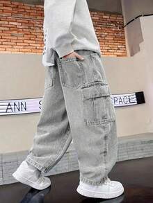 Tween Boy's Fashionable Straight Leg Casual Denim Jeans - Grey - View 3